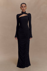 Lyndon Long Sleeve Slinky Maxi Dress - Black
